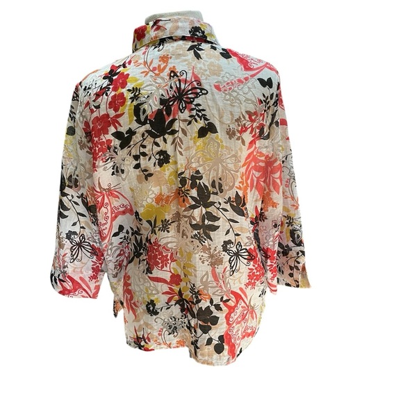 Alfred Dunner Floral Semi Sheer Blouse Button Up Top 3/4 Sleeve Size 14P - Picture 3 of 6